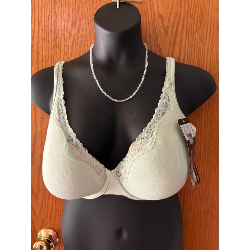 Enchanted Seamless Underwire Bra 42D Mint Green Lace Trim Cotton Blend 5710 NEW
